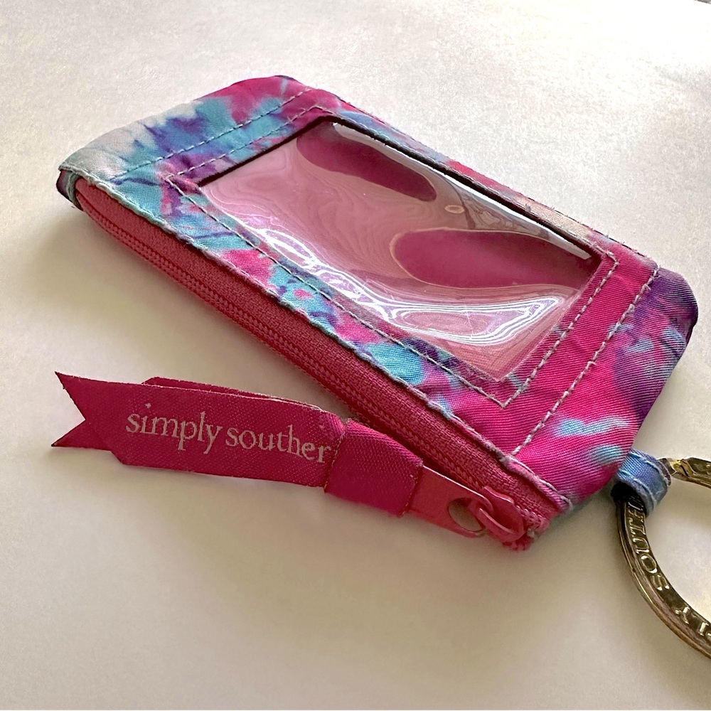 Simply Southern pink tie dye ID wallet zip case coin purse keychain double slot - Picture 4 of 9